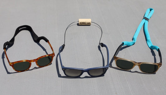 KORKZ custom floating sunglass strap compared to other sunglass retainers on the market showing why KORKZ laser engraved wine cork design stands out