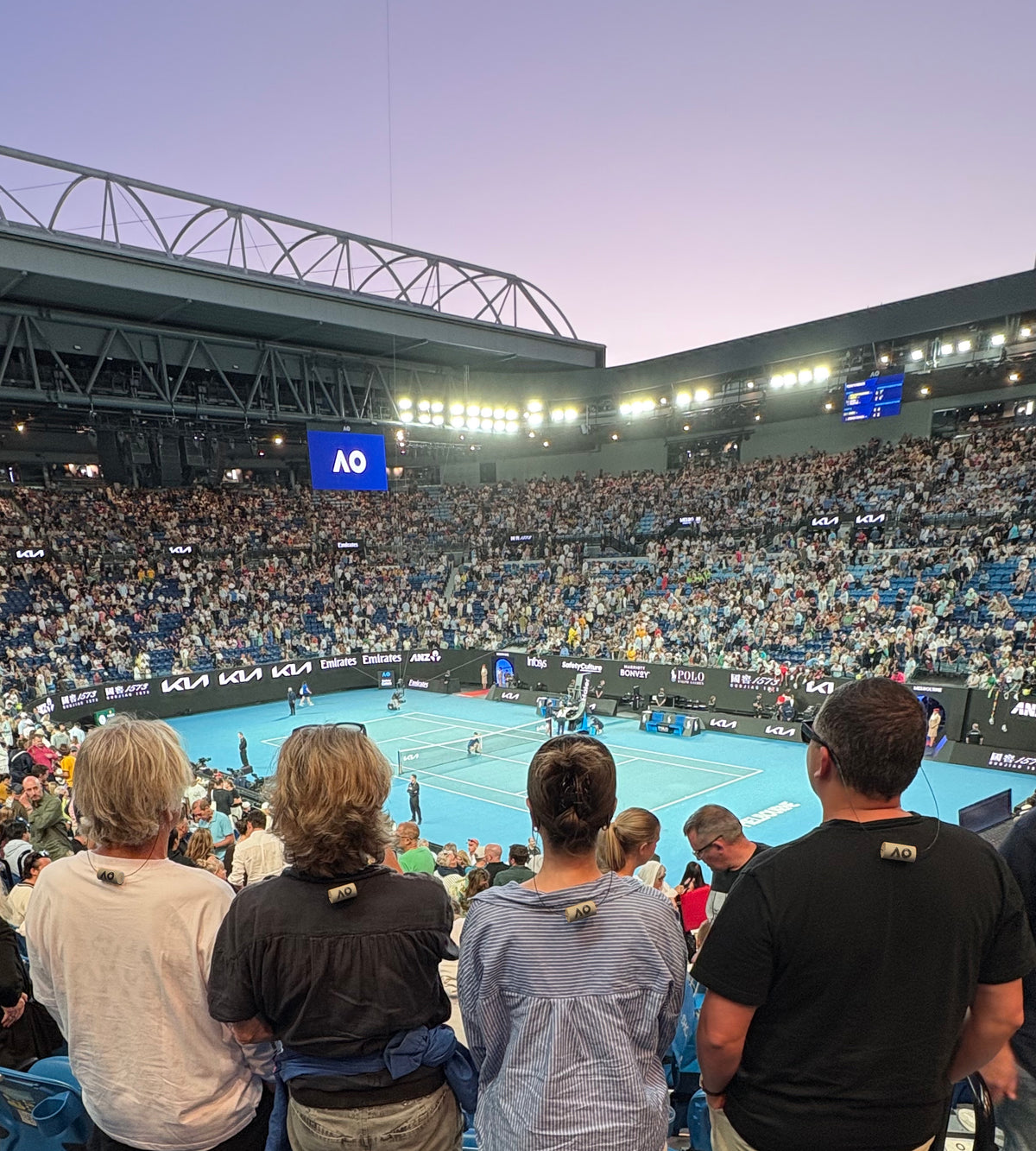 Photo of people wearing KORKZ custom sunglass straps at the 2026 Australian Open